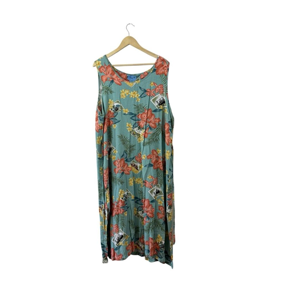 Jane Ashley Woman 2X Maxi Dress Hawaiian Rayon Sleeveless Tie Waist Womens